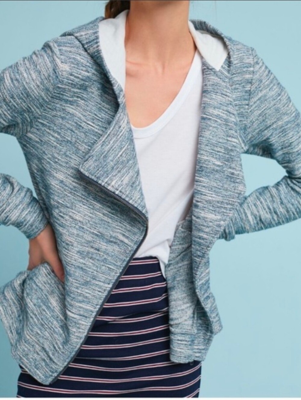 Anthropologie Saturday Sunday Blue Heathered Open-Front Hoodie Sweater Size S